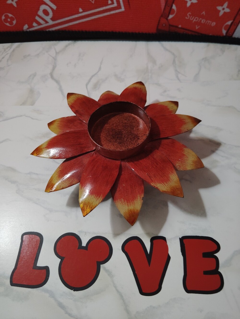 Decorative Red Sunflower Plastic Tealight Holder - Home Accents